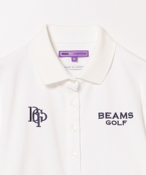 BEAMS ビームスゴルフ 半袖ポロシャツ 白×ネイビー ロゴワッペン