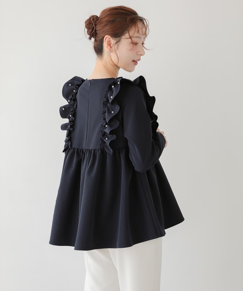 Fit more（フィットモア） tシャツ ショルダーパールフリルペプラム