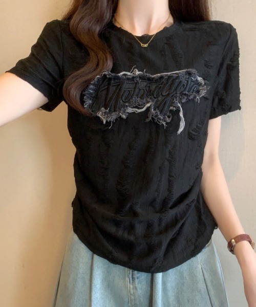 DIAVEL tシャツ バタフライOR刺繍ロゴ/ サイドシャーリング