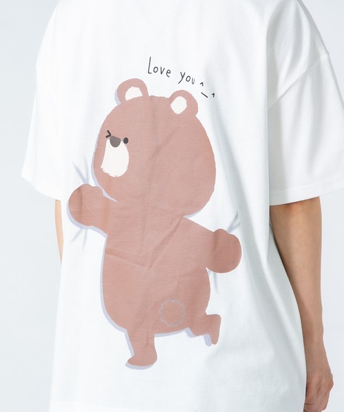 tシャツ 「Hi Hey Hoooo/ハイヘイホー」クマ サメ バックハグTシャツ　アニマルシリーズ レディース