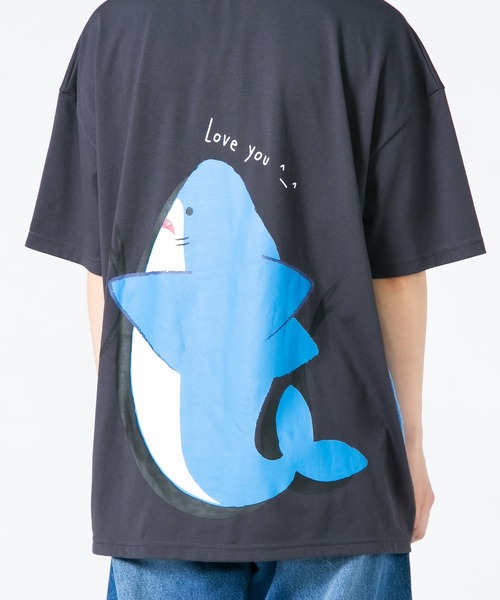 tシャツ 「Hi Hey Hoooo/ハイヘイホー」クマ サメ バックハグTシャツ　アニマルシリーズ レディース LB/S tシャツ 「Hi Hey Hoooo/ハイヘイホー」クマ サメ