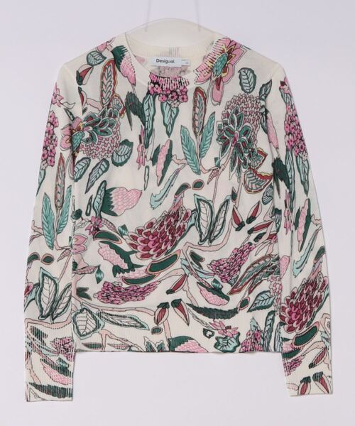 DESIGUAL - デシグアル 柄ニット Desigual デシグアル 半袖ニット カラフル 花柄 ストライプ 未