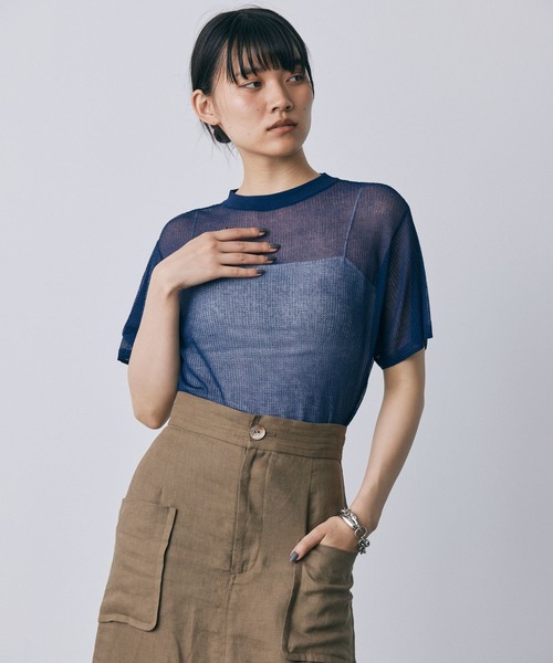 tシャツ 透かし柄ニットプルオーバー レディース