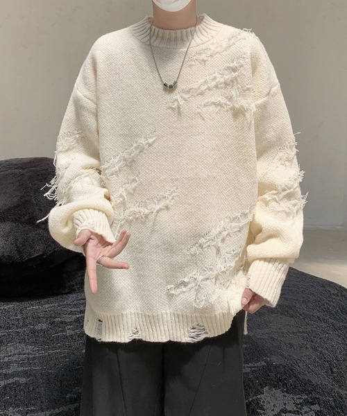 セーター ニット 「FVLMEN」fringe damage knit pullover/フリンジ
