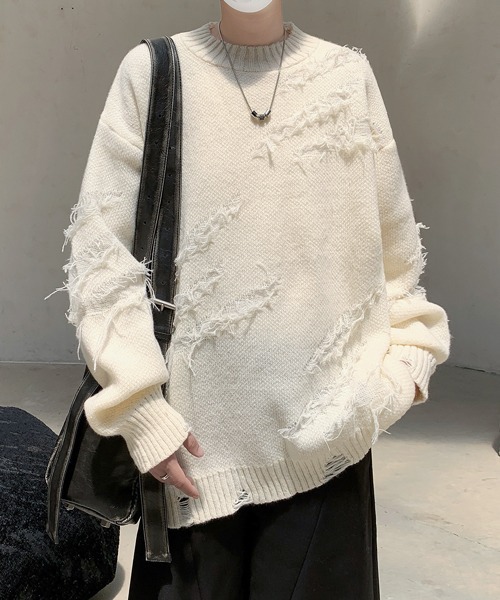 セーター ニット 「FVLMEN」fringe damage knit pullover/フリンジ