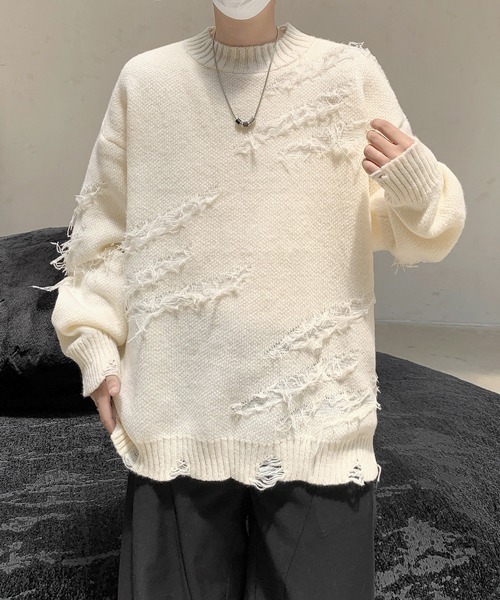 セーター ニット 「FVLMEN」fringe damage knit pullover/フリンジ