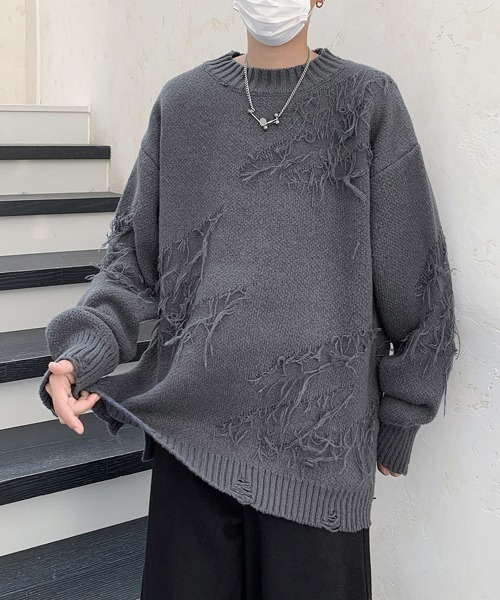 セーター ニット 「FVLMEN」fringe damage knit pullover/フリンジ