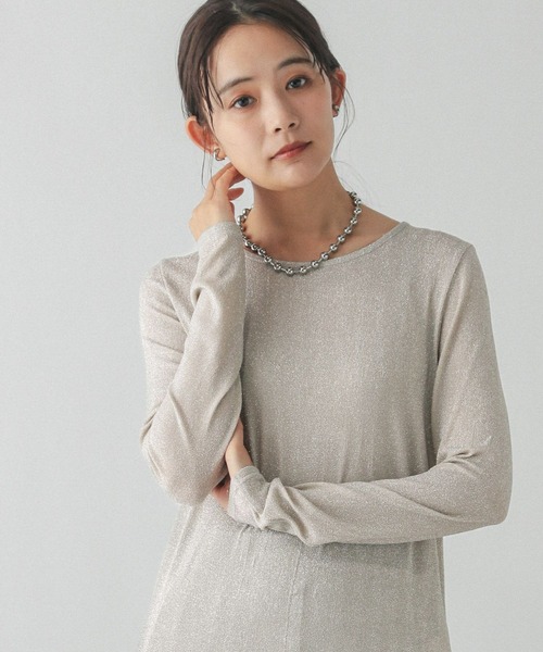 GLOBAL WORK tシャツ Beauteeラメクループルオーバー長袖/115464