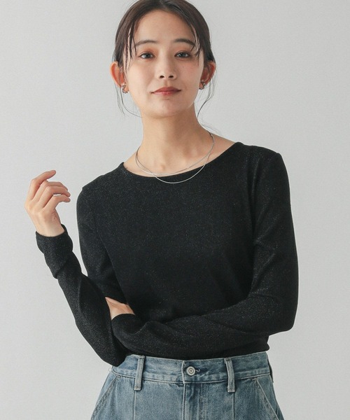 GLOBAL WORK tシャツ Beauteeラメクループルオーバー長袖/115464