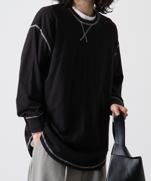 FUNALIVE tシャツ Cotton color stitching crew neck long