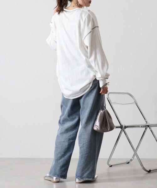 FUNALIVE tシャツ Cotton color stitching crew neck long