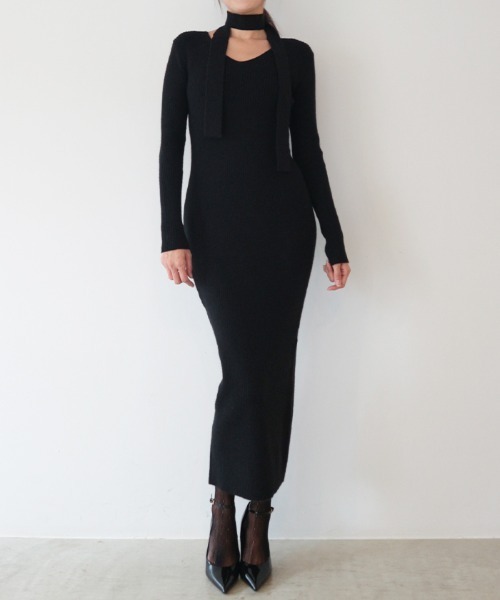 AMBIENT（アンビエント） ワンピース ストールセットVネックリブニット  