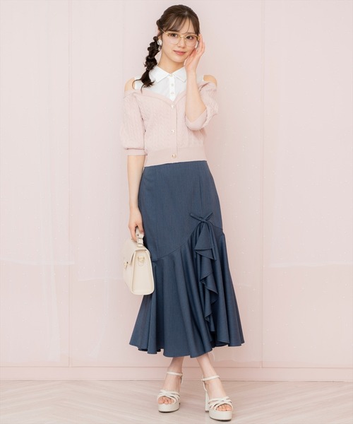 新品未使用 MARL MARL ピンク リボン付きスカート martinique(マルティニーク)｜ポリエステルウールタイトスカート