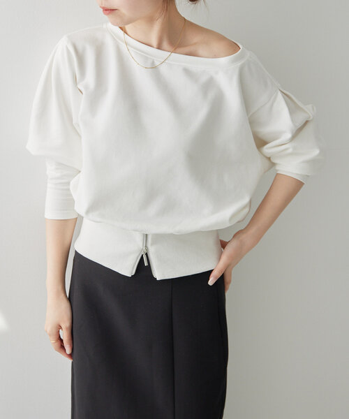 tシャツ ボートネックウエストジップカットソー（IF-223） レディース