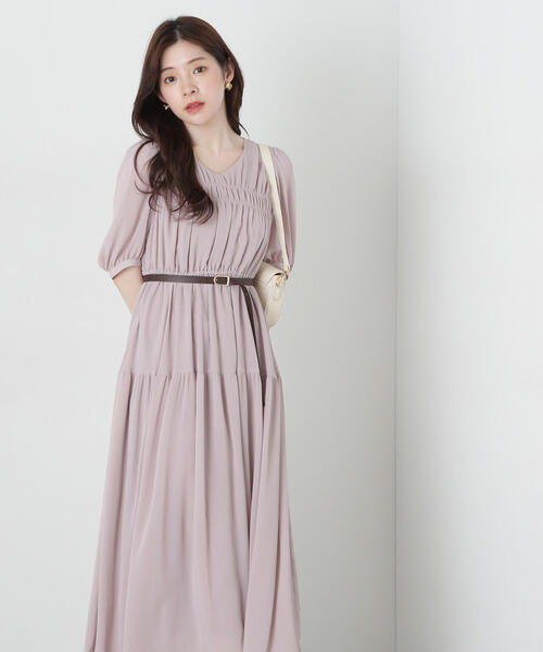 専用【allureville】　ベルト付きギャザーワンピース　ノースリーブワンピ セール】ベルト付きギャザーワンピース（ワンピース