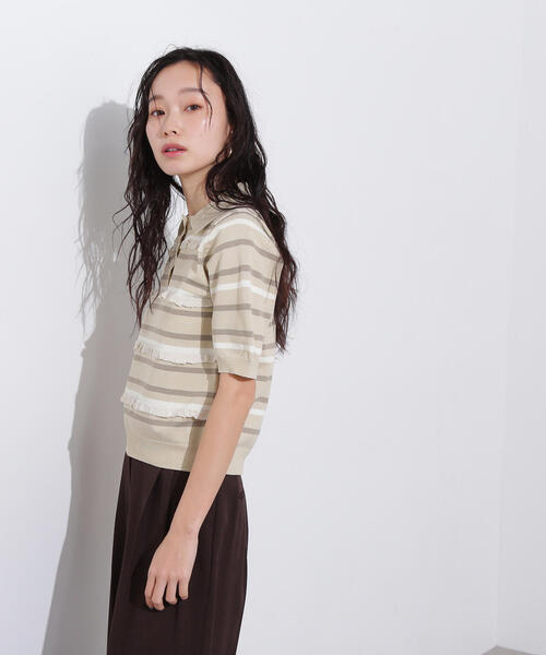 ポロシャツ ポロ ミックスボーダーポロニット レディース N.Natural Beauty Basic ポロシャツ ポロ ミックスボーダーポロ