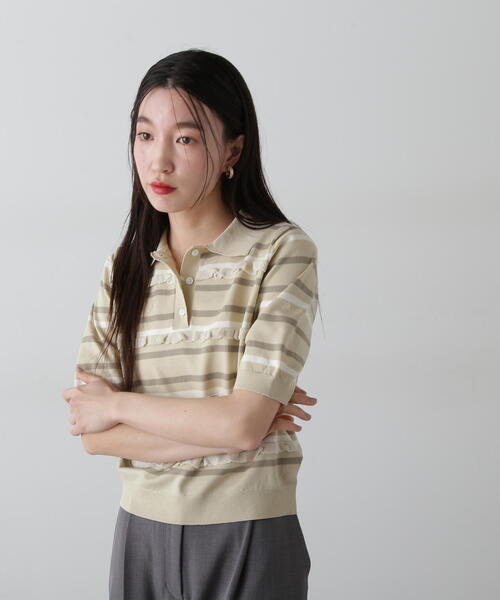 ポロシャツ ポロ ボーダーポロニット レディース N.Natural Beauty Basic ポロシャツ ポロ ミックスボーダーポロ