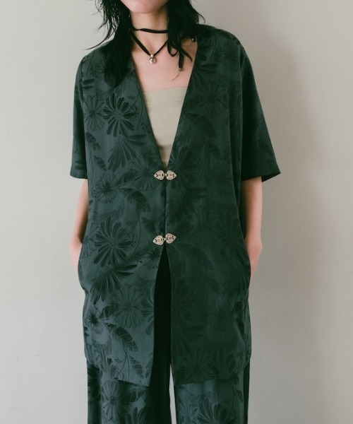 sahara コート アウター Satin Jacquard Collarless Jacket