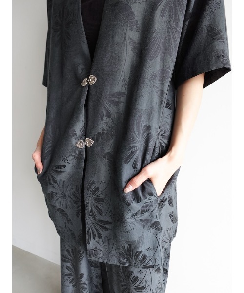 sahara コート アウター Satin Jacquard Collarless Jacket