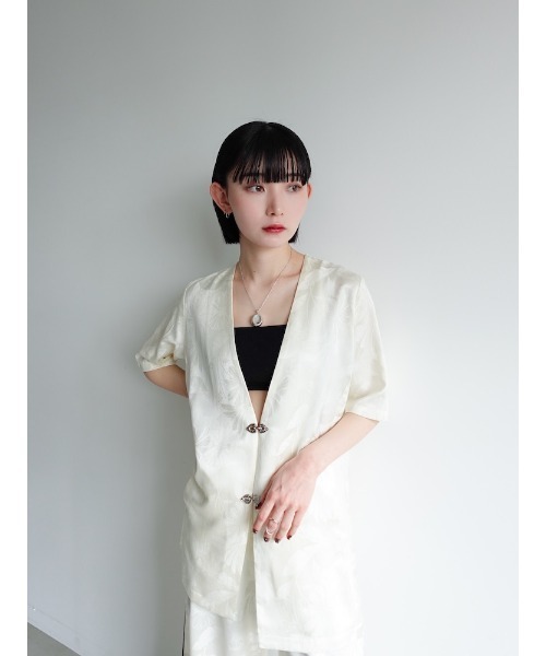 Satin Jacquard Collarless Jacket｜サテンジャガードカラーレス