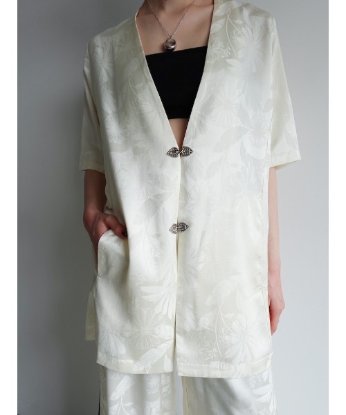 sahara コート アウター Satin Jacquard Collarless Jacket