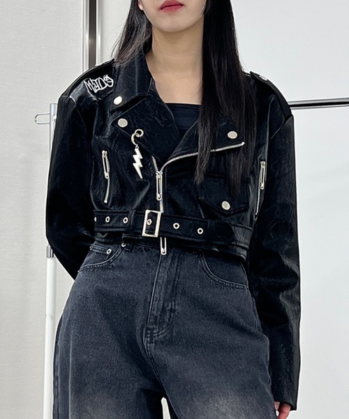 黒 レザー ライダースジャケット&パンツ ライダースジャケット レディース 秋服 ファッション レザー