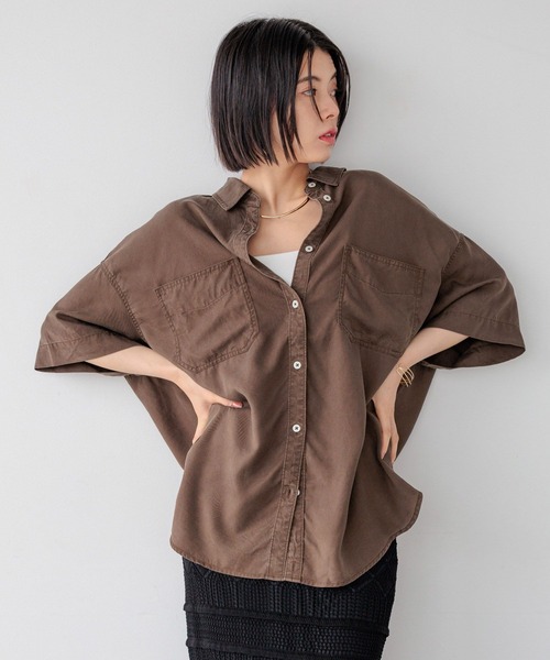 ブラウス シャツ 「簡単ブラウジング」2WAYスタンダード半袖シャツ レディース