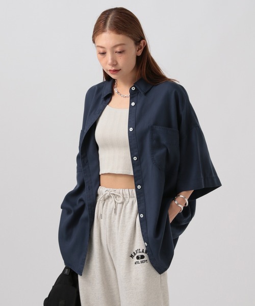 ハーヴェル スタジオ シャツ ブラウス 半袖 ロング丈 38 紺 ネイビー BAYFLOW（ベイフロー） ブラウス シャツ 「簡単ブラウジング」2WAY