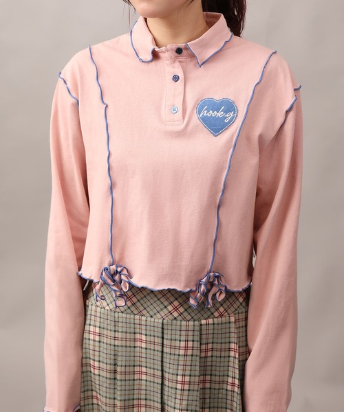ポロシャツ ポロ 「HOOK」for girls 配色巻きロックフリルポロシャツ