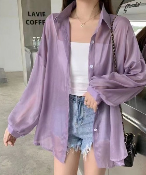 deux amour ブラウス シャツ シアー長袖ロングシャツ レディース