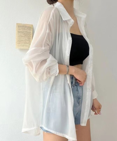 deux amour ブラウス シャツ シアー長袖ロングシャツ レディース