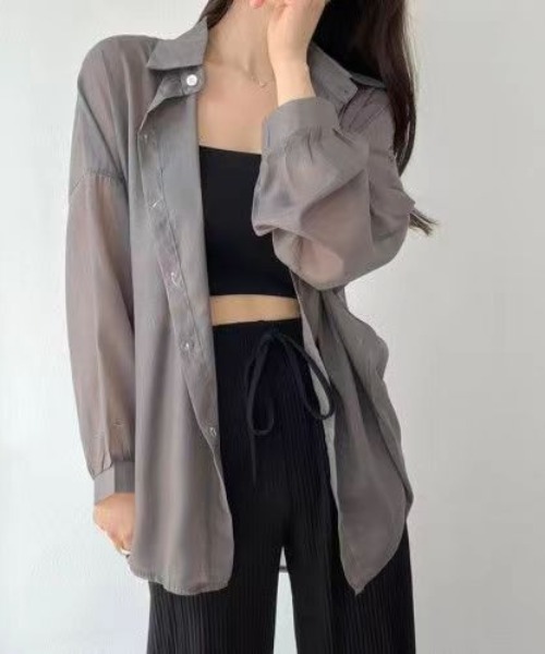 deux amour ブラウス シャツ シアー長袖ロングシャツ レディース