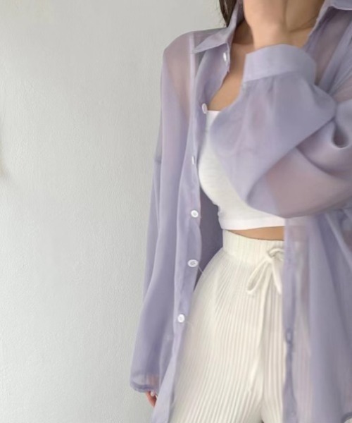 deux amour ブラウス シャツ シアー長袖ロングシャツ レディース