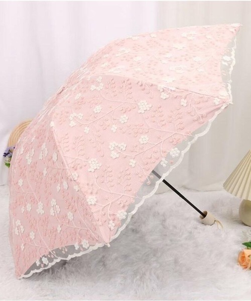 Lace Ladies（レースレディース） 折りたたみ傘 晴雨兼用 小花柄 刺繍