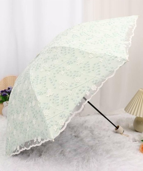 さえら◇ヒスクローネ◇オフホワイト◇ コットンレース◇花柄刺繍 折りたたみ日傘 Lace Ladies（レースレディース） 日傘 折りたたみ傘 晴雨兼用 小花柄