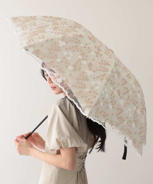 Lace Ladies（レースレディース） 折りたたみ傘 晴雨兼用 小花柄 刺繍