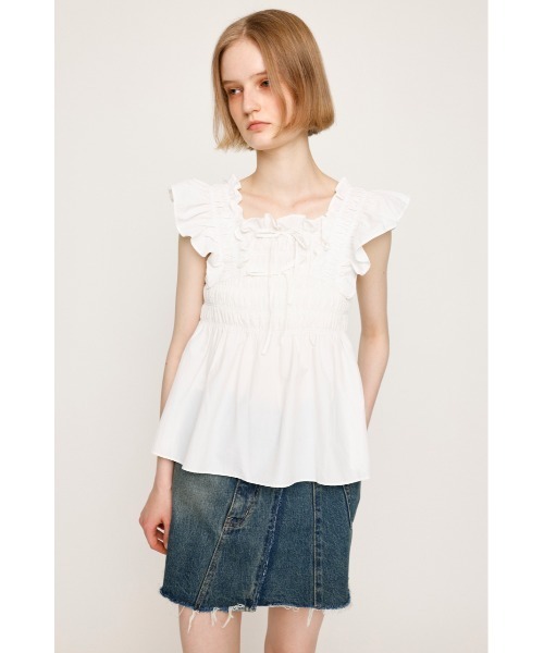 トップス ribbon jaquard frill blouse SLY ブラウス シャツ RIBBON ARM FRILL TOPS リボン アーム