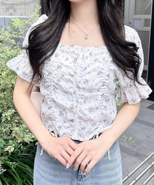 INGNI ブラウス シャツ 花柄ドロストオフショルブラウス