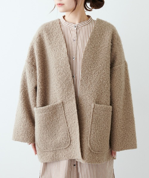 「PUAL CE CIN」 ノーカラーコート FREE モカ レディース_画像2