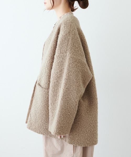 「PUAL CE CIN」 ノーカラーコート FREE モカ レディース_画像3