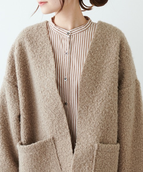 「PUAL CE CIN」 ノーカラーコート FREE モカ レディース_画像5