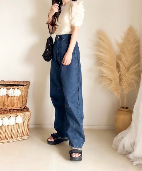 ワイドパンツ ジーンズ デニム デニムパンツ カーブデニムライン