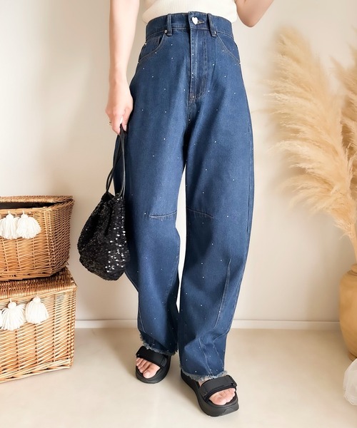 ワイドパンツ ジーンズ デニム デニムパンツ カーブデニムライン