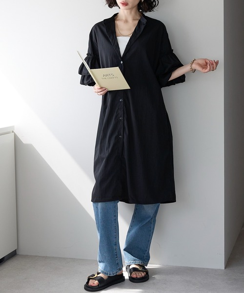 each alchemist チュニック スタンドカラーフリルスリーブチュニック