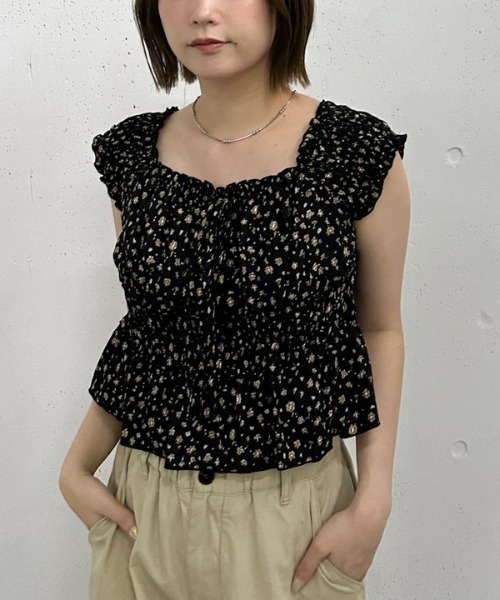り。様 archives ブラウス シャツ 花柄シャーリングオフショルブラウス