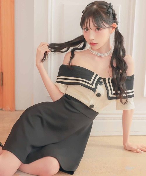 Tika ドレス キャバドレス「韓国ドレス」 襟付き セーラーカラー