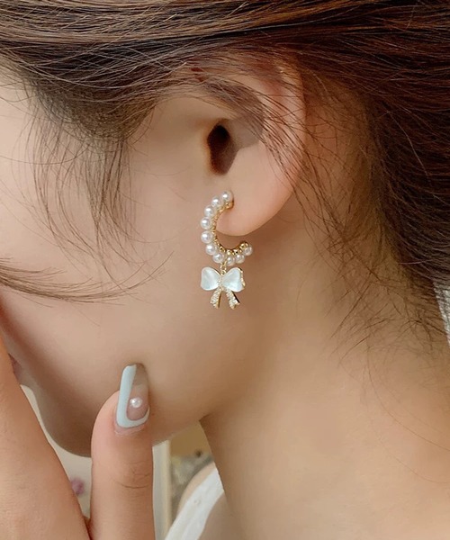 pumpkin port（パンプキンポート） ピアス リボンチャーム付パール