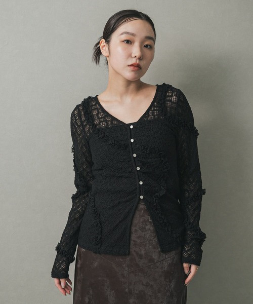 Ermanno Scervino レースフロントカーディガン グレー美品 Ermanno Scervino レースフロントカーディガン グレー美品