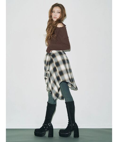 EVRIS（エヴリス） ブラウス シャツ フードチェックオーバーサイズ