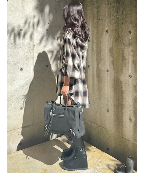 EVRIS（エヴリス） ブラウス シャツ フードチェックオーバーサイズ